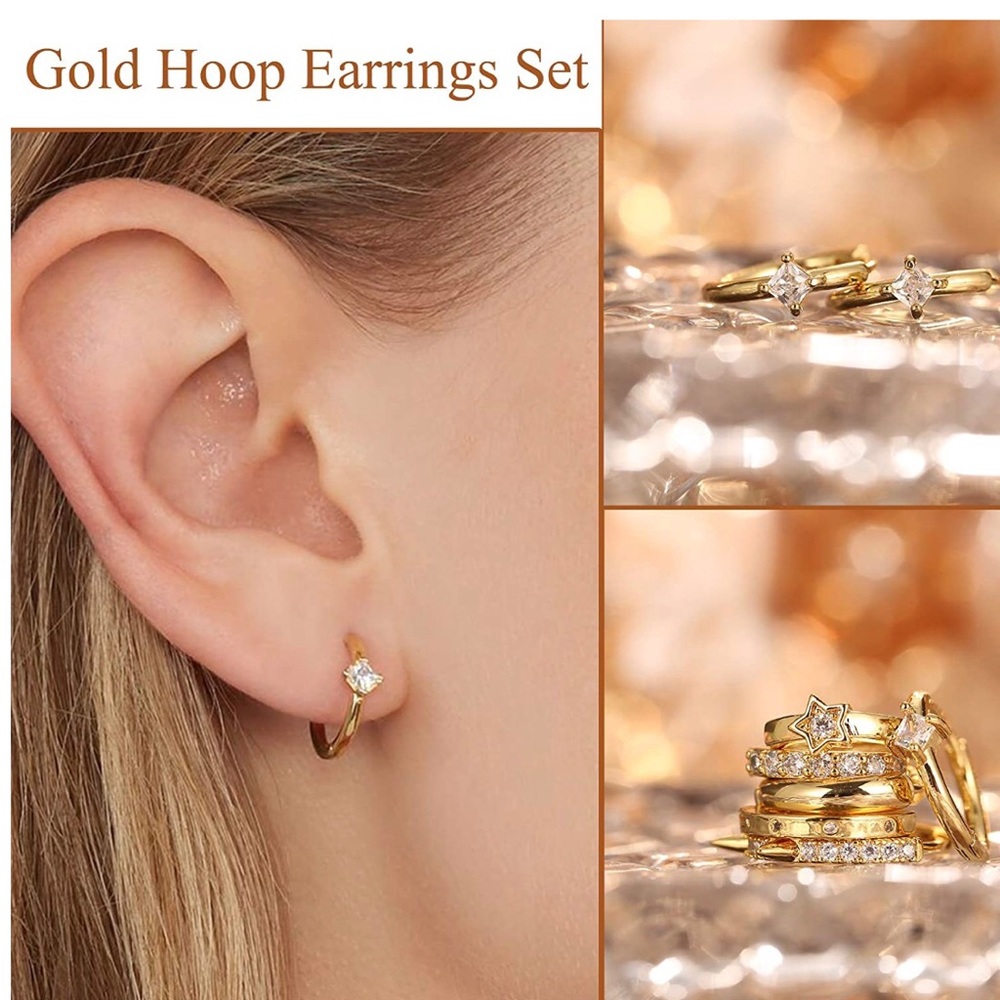 :: Delicate⚜️[GOLD]&Crystal Pavé Huggie Hoop Earrings - Picture 7 of 10